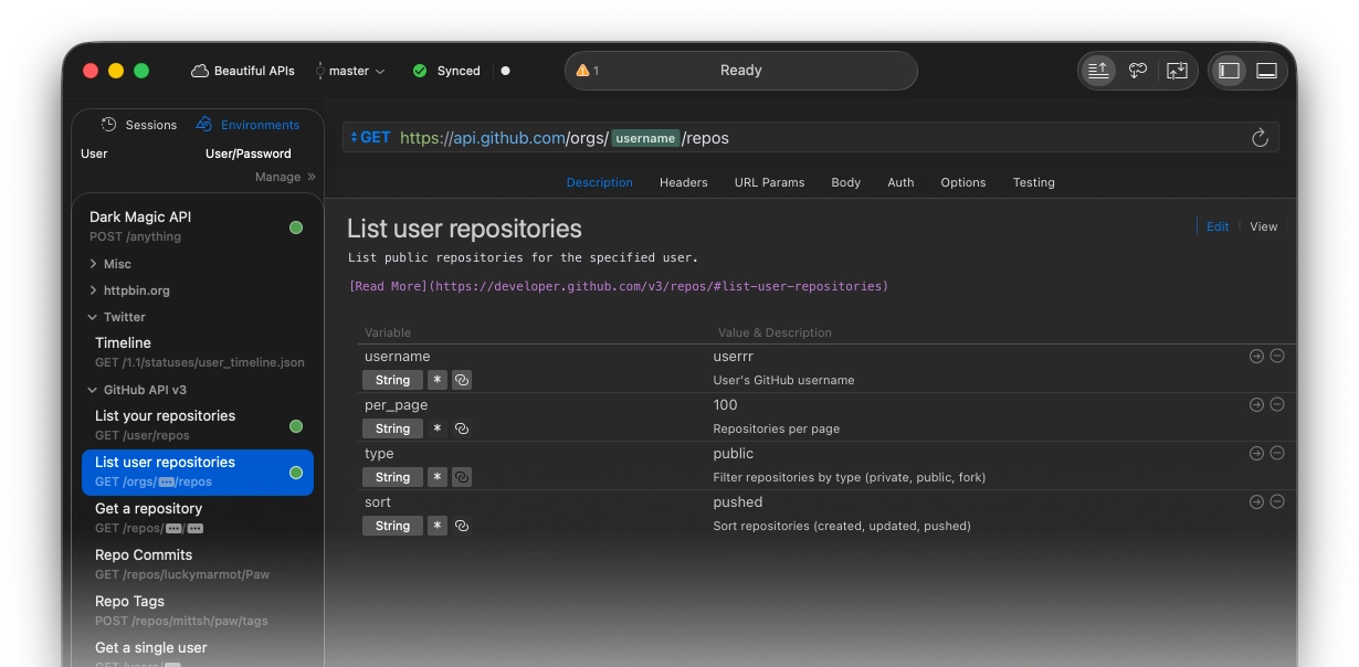 Request description formats in RapidAPI for Mac HTTP Client