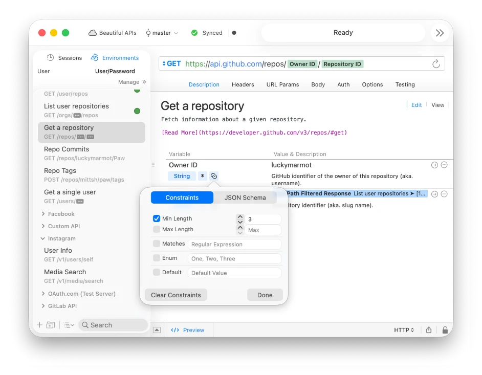 Describe your APIs in RapidAPI for Mac and export to Swagger, Open API, RAML or API Blueprint