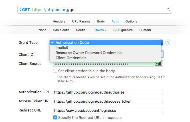 OAuth 2 Authentication with Paw
